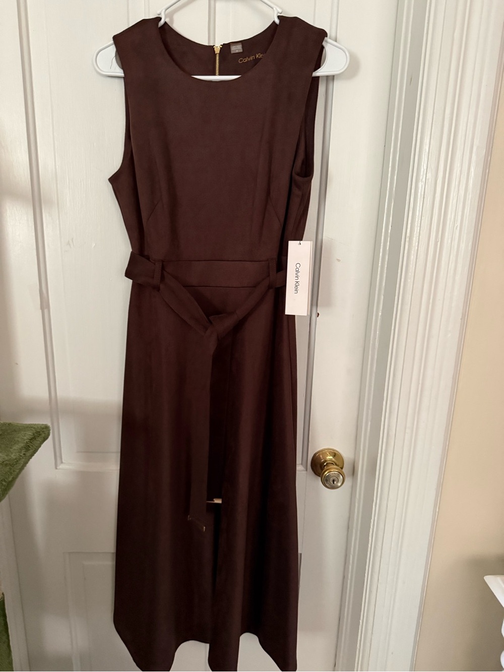New! Calvin Klein Women's Brown Sleeveless Belted Midi Dress